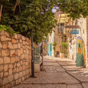 Ancient stone alleyway in Tzfat, Israel, as seen on the Israel Highlights Tour